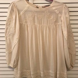 Embroidered + laced white peasant top